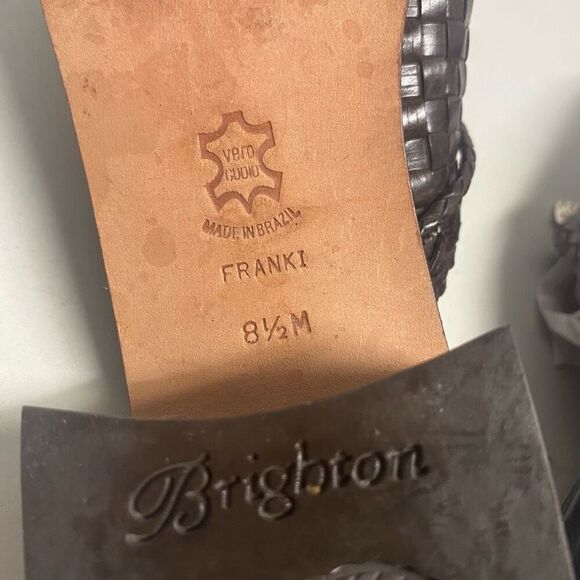 BRIGHTON Franki Basket Weave Vero Cuoio Leather Heel Clogs  Mules Brown Size 8.5 - Picture 6 of 11